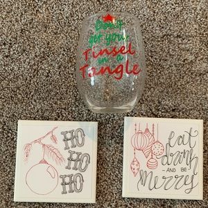 New but no tags Christmas coasters and wine glass